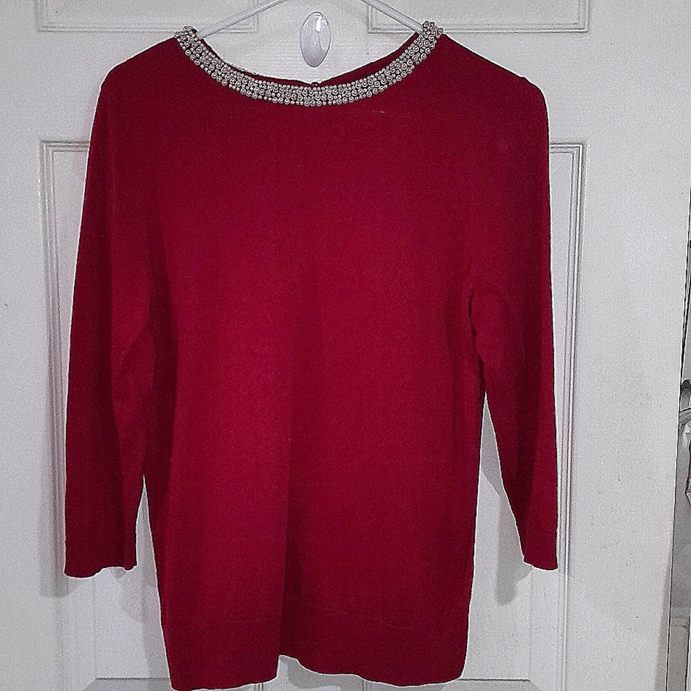 Talbots Classic Red Women's Sweater, Neckline Of Pearls, Size M